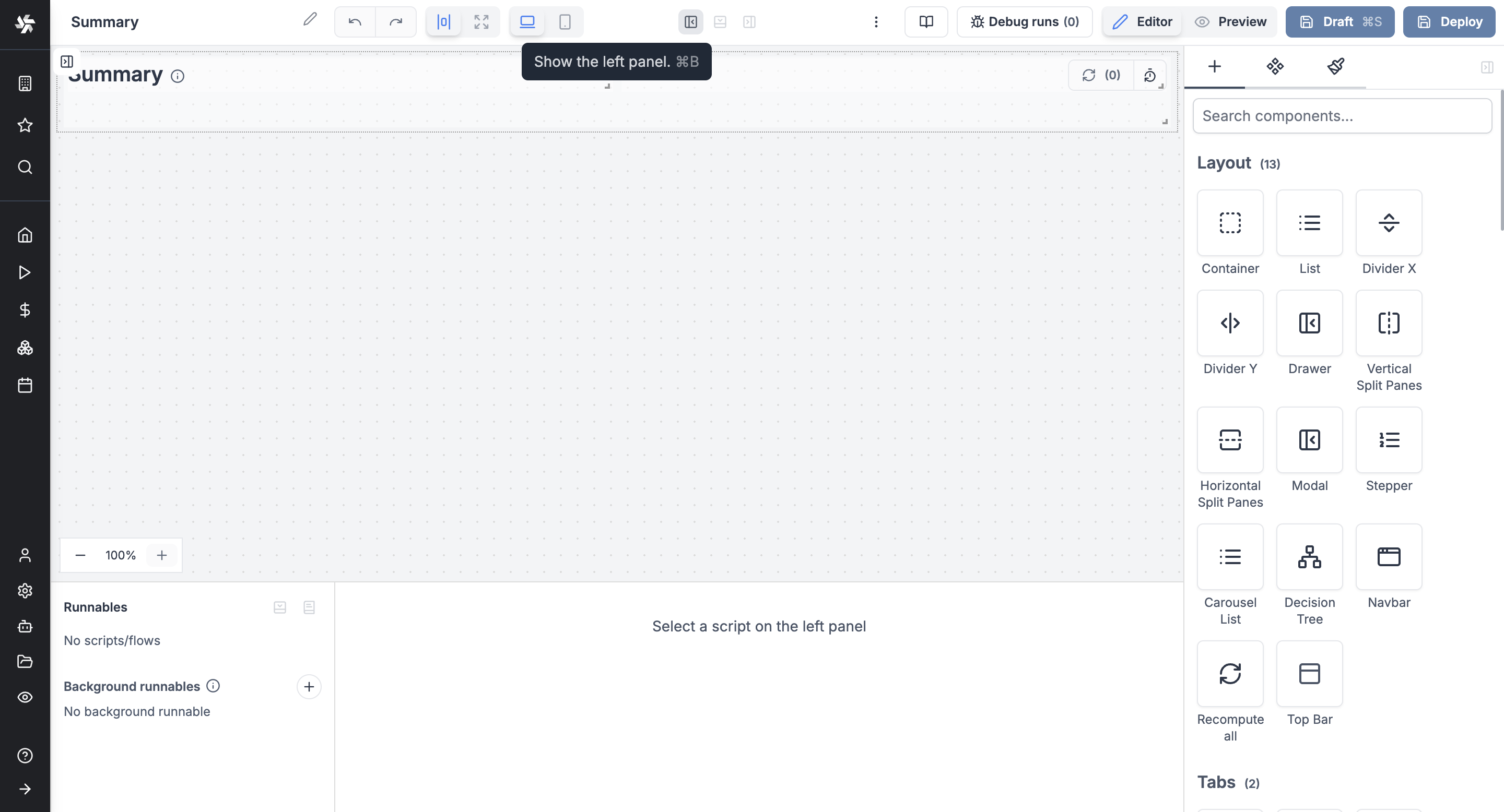 Left panel Left panel